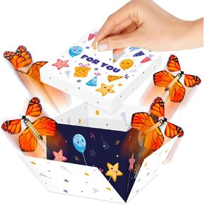 Fettipop Butterfly Explosion Gift Box (عيد ميلاد سعيد) 7.1x5.5x4.3 بوصة ، مفاجأة الفراشة مربع مزحة