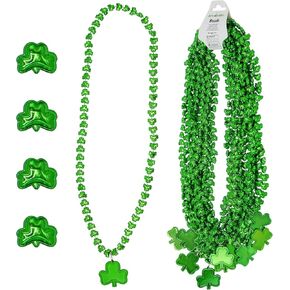 12 PCS St Patricks Day Beads Netclace Bulk Green Shamrock Beads for Irish Party Party Favors و Accessories Assite by 4E's Whidty
