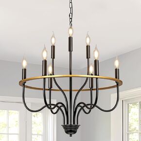 KEESFU 6 Light Black Chandelier for Dining Room,Modern Farmhouse Candle Chandelier Pendant Light,Height Adjustable Kitchen Light，Industrial Hanging Light for Living Room Hallway Bedroom Island Foyer.