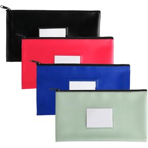 4 أكياس بنك باك Zipper ، وحقيبة الودائع المصرفية الأموال PU PU Leather Cash and Coin Pouch Bank Pank With Zipper (4 Colors）