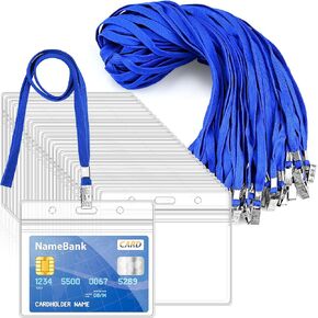 30pcs الحبل لشارات الهوية و 30 جهاز كمبيوترا صافا البلاستيك الأسماء الأفقية حامل بطاقة معرفات شارة ، حبل الرقبة مع مقطع المعادن مقاوم للماء قابلة للاستماء حاملي بطاقة شارة بطاقة الشارة ، الأسود