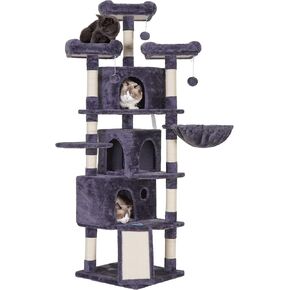 Hey-brother Cat Tree, 67.7 inch Cat Tower with 3 Caves, 3 Cozy Perches, Scratching Posts, Board, Activity Center Stable for Kitten/Big Cat, Gray MPJ032-SG