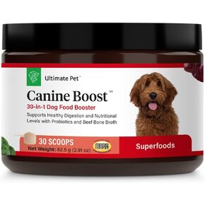 Ultimate Pet Nutrition Canine Boost, 33-in-1 Natural Grain Free Dog Food Booster Topper with Vitamins, Amino Acids, Probiotics, and Digestive Enzymes for Dog Health