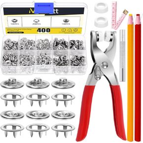 Mardatt 100 Sets Sliver Hollow Snap Fasteners Kit, Metal Prong Snaps Buttons with Fastener Pliers Press Tool, Snap Button Fasteners for DIY Leather Sewing Clothing (9.5mm)