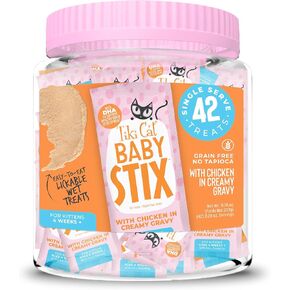 Tiki Cat Baby Stix Cat Treats ، الدجاج في مرق دسم ، 0.28 أوقية. أكياس (42 جرة العد)