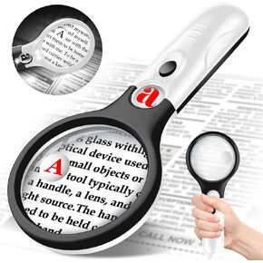 Compact Magnifying Glass with Lights,45X 10X 5X Small Handheld Lighted Magnifier, 3 LED Light Magnifying Glass for Reading Small Prints & Low Vision Seniors B&W