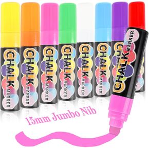 CXGFVRE 8 ألوان علامات الطباشير السائل Jumbo ، مع 15 مم 3 في 1 طرف عريض NIB ، علامات نافذة السيارة للزجاج القابلة للغسل ، محو مبل