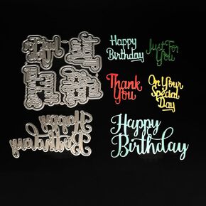 5 Sets Blessing Words Die Cuts Happy Birthday,Just for You,Thank You,On Your Special Day Metal Cutting Die Embossing Die Cuts Stencils for Scrapbooking Photo Album Decoration DIY Craft Card Making