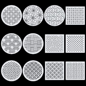 Origach 12 PCS Sashiko Stencils تطريز قوالب Sashiko مع الأنماط اليابانية التقليدية لرسم خطوط التطريز البلاستيكي للخياطة اليدوية والتطريز