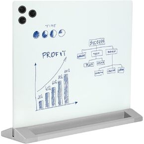 VIVO Freestanding Glass 23 x 19 inch Tabletop Magnetic Dry Erase Board, Portable Privacy Divider, Reversible Double-Sided Whiteboard Panel Partition, Storage Trays, School Home Office, DESK-WB23G
