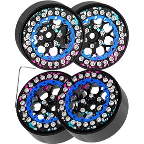 لـ SCX24 TRX4M 1/24 1/18 RC Crawler Car ، 1.3 "TIRES Beadlock Wheel Rim RC Truck Tyres Rims. (4pcs) Blue