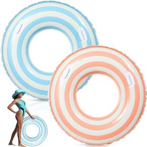2 PCS حلقة سباحة كبيرة مع مقابض 47.24 بوصة بركة قابلة للنفخ تطفو أنابيب حمام سباحة للبالغين المراهقين الحجم لحفل الشاطئ الصيفي