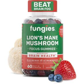 Fungies Lion's Mane Mushroom Brain Health Gummies - Promotes Focus, Memory, and Mood - 60 Count (Natural Blueberry and Strawberry Flavor, Gelatin-Free, Gluten-Free, Non-GMO, Vegan)