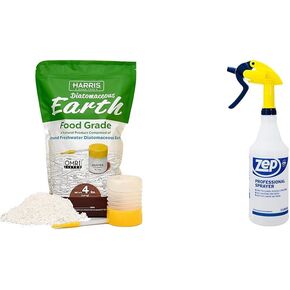 Harris Diatomaceous Earth Food Grade, 4lb with Powder Duster and Zep Professional Sprayer Bottle 32oz