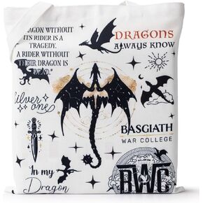 FW Dragon Dragon Canvas Bag Bag ، FW Fantasy Reader Bag ، حقيبة يد Dragon الملونة ، حقيبة كتف Fantasy Dragon Rider ، رواية خيالية Dragon Lover