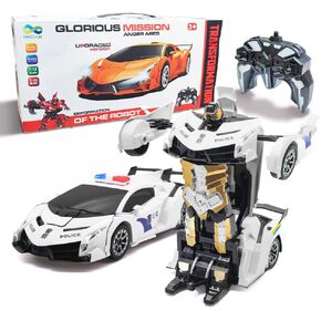 Transform Remote Control Car, 1:12 Scale Police Car Toy, One Button Deformation & Gesture Sensing Robot Car, Transforming Toys with Light Music 360° Drift, RC Cars for Boys Age 8-12