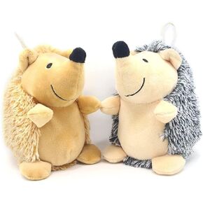 Dog Squeaky Toys, Durable Stuffed Crinkle Plush Dog Chew Toys for Puppy Teething, Interactive Dog Toys for Small, Medium and Large Dogs (Grey+Yellow, Hedgehogs)