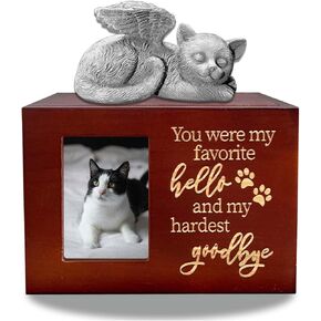 جرة الحيوانات الأليفة ل Cat Ashes Box Wooden Red Cat Rouns for Ashes Pet Turmation Box Gifts for Loss Of Cat تأتي مع تمثال Cat Angel