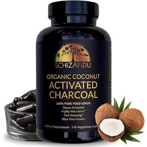 Schizandu Organics Activated Coconut Charcoal Capsules, 100% Pure Detox, Non GMO | 210 Pills | Use for Detoxification, Teeth Whitening, Digestive Health, Prevention