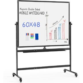 Rolling Whiteboard, 72"x40" White Board with Stands Movable Dry Erase Board on Wheels, Large Double Sided Standing Whiteboard for Office School Classroom Presentation Supplies, Pearl White