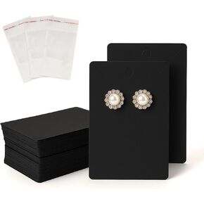 بطاقات حلق 100 PCS Kraft With 100 PCS Packaging Pags ، بطاقات عرض المجوهرات علامات للأقراط قلادات DIY Retail (Black)
