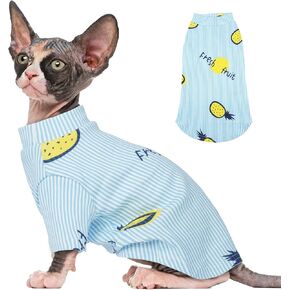 T'Chaque Sphynx Cat Cloths ، قميص هريرة بدون شعر ، سترة سحب ناعمة مع طباعة أناناس ، بيجامات لطيفة للكورنيش ريكس ريكس ، زيت الأزرق ، ملابس قابلة للتنفس ، م.