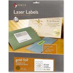 MACO Laser Gold Foil Notarial and Certificate Labels, 2-1/2 Inches in Diameter, 12 Per Sheet, 300 Per Pack (ML-7850)