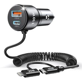 for iPhone 16 car Charger, 65W [35W+30W] USB C Car Charger Adapter, 5Ft [30W USBC Coiled Cable], PD3.0&QC3.0 Fast Charging Car Cigarette Lighter Charger for iPhone 15 Pro Max Plus, iPad, Android