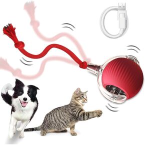 Smart Interactive Cat Toy - Automatic Moving Ball with 3 Modes, Motion Activated Self-Rolling with Long Tail & LED - Enrichment for Bored Indoor Cats (Green)
