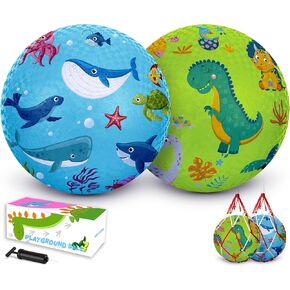 2 Pack Cartoon Kickball Set, 8.5 Inch Toddler Playground Balls, Bouncy Balls Ball for Kids Ages 3 and Up Gift, Dodgeballs Includes Pump and Storage Bag, Outdoor & Indoor Games Toy Balls for Toddlers