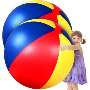Sequatn 2 PCS 40 بوصة كرات شاطئية قابلة للنفخ عملاق كبير كرات قابلة للنفخ ، ألعاب قوس قزح بلاستيكية كبيرة لألعاب المياه الصيفية.