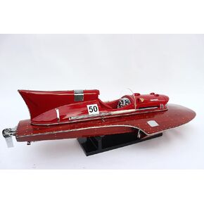 GIA NHIEN Wooden Model Boats Handicraft Ferrari Hydroplane Stain Finished Painted, Assembled Wooden Boat Decoration, Model Boat Display, Ferrari Model Boat, Red, 61x30x21 (cm)