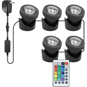 Colored Pond Lights with Timer, RGB Fountain Lights IP68 Waterproof Pond Light, Dimmable Outdoor Landscape Lights for Fish Tank Pond Fountain Garden（1 Lights）