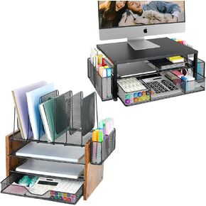 Wood Desk Organizer with Monitor Stand(black)