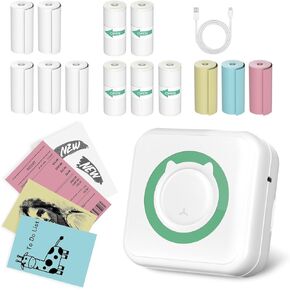 Portable Printer Mini Thermal Printer, Inkless Sticker Printer Bluetooth Pocket Label Maker with 13 Rolls Print Paper, Multiple Templates