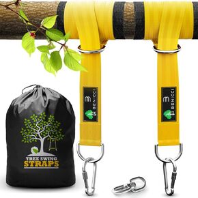Benicci Safe Tree Swing Hanging Kit (Set of 2) - 10ft Long Straps with Two Alloy Carabiners and 2000 Lb Breaking Strength - Easy & Fast Installation for All Types of Swings and Children, Black/Yellow