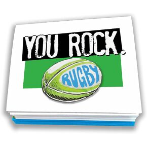 Rucby You Rock Note Cards 12 -Pack (4.25 "x5.5") تصورات PowerCards Sports Thanks Thank You Note Card Present Perfect على لاعبي الركبي والمدربين والمشجعين والمتعصبين - سيحبونه!
