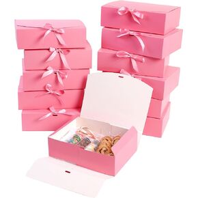 HummingBox Pink Gift Box Set of 16 - Gift Boxes for Presents & gifting on weddings, birthdays & more - Easy to Assemble Pink Gift Boxes With Lids & Ribbon Closure - Decorative Boxes With Lids