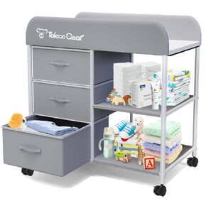 Baby Changing Table, Portable Changing Table, Diaper Changing Station with Waterproof Pad, Changing Table Dresser with 3 Storage Baskets, Mobile Nursery Organizer for Newborn Essentials