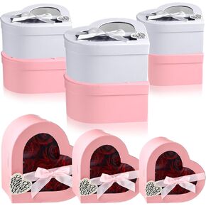 Skyygemm 6 Pcs Mother's Day Heart Shaped Box for Flowers 3 Sizes Nesting Gift Boxes with Card and Ribbon Best Mom Ever Flower Box Pink and White Floral Gift Box for Mother's Day Birthday Present