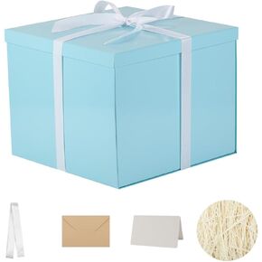 Extra Gift Box with Lid 12.5x12.5x10 Inches, White Gift Boxes for presents Packaging for Birthdays, Valentine's Day, Christmas, Anniversaries (Include Shredded Paper Fill, Envelope Card Ribbon)