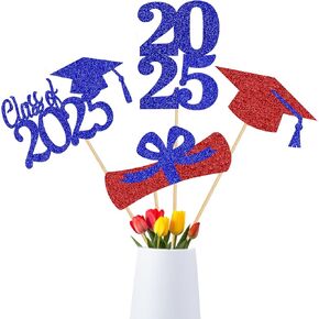 Teepolly 24pcs Purple 2025 عصي المركزية ، حزب التخرج ، القطع المركزية للجداول 2025 فئة الأرجواني من 2025 تخرج الزخارف المركزية