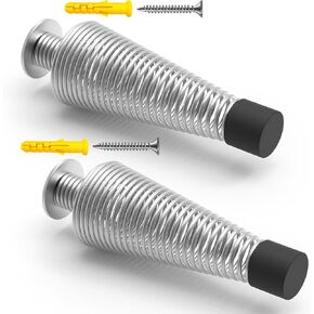 Mousike Silent Heavy Duty Door stoppers for Wall，Wall Stop,360°Bending high Elasticity, 4.5 Inch Spring Door Stops Silver （8 Pack）