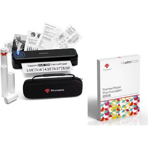 Phomemo M834 Bluetooth Thermal Printer with Carry Case & 200 Sheets US Letter Thermal Printer Paper 8.5" x 11"