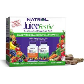Natrol JuiceFestiv Daily Fruit & Veggie with SelenoExcell and Whole-Food [Phyto] Nutrients, Dietary Supplement Supports Better Nutrition (& Overall Well-Being), 60 Capsules (Pack of 2), 30 Day Supply