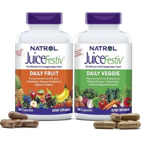 Natrol JuiceFestiv Daily Fruit & Veggie with SelenoExcell and Whole-Food [Phyto] Nutrients, Dietary Supplement Supports Better Nutrition (& Overall Well-Being), 60 Capsules (Pack of 2), 30 Day Supply