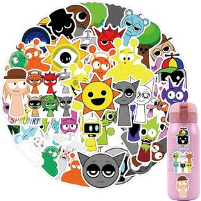 57 PCS ملصقات Sprunki للأطفال ، ملصقات قابلة للإزالة للماء للأطفال في زجاجات المياه المحمولة هو الهواتف المحمولة.