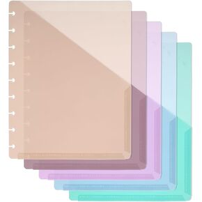 5 PCS Pocket Dividers, Multi-Color Discbound Notebook Accessories, Plastic Disc Bound Planner Supplies, Letter Size Index Binder Divider with Pockets for Folder Office