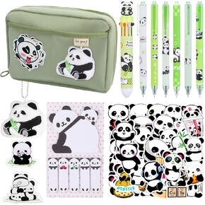 62 PCS Panda Schools Schoolies قم بتعيين حالة قلم رصاص باندا مع اللوازم ، وقلم رصاص قلم رصاص لطيف ، قلم ميكانيكي ، قلم ، ملصق ، ملاحظة لزجة ، سلسلة مفاتيح ، دبوس ، هدايا الباندا لصالح مكتب الحفلات المكتبية