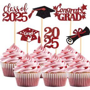 60 PCS 2025 التخرج كب كيك أدوات أعلى ، فئة بريق من 2025 Cupcake Toppers 2025 تهانينا Cap Capcake Cupcake لزخارف كعكة التخرج ، الذهب ، الذهب